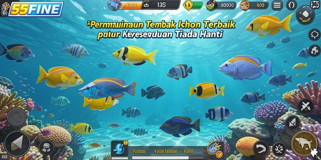 Tampilan gameplay 55FIVE yang seru saat menembak ikan.