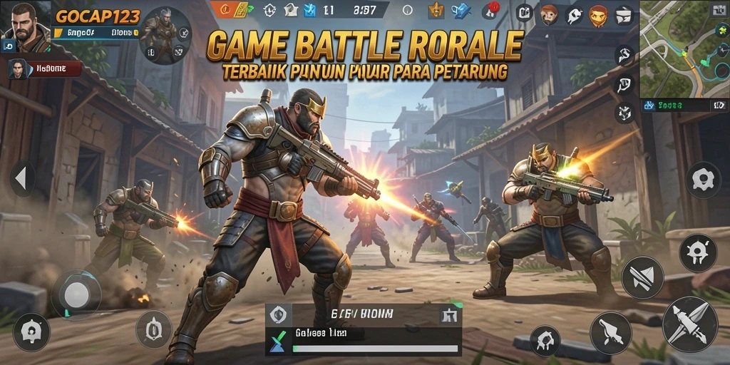 Screenshot GOCAP123 menunjukkan aksi pertarungan Battle Royale yang mendebarkan.