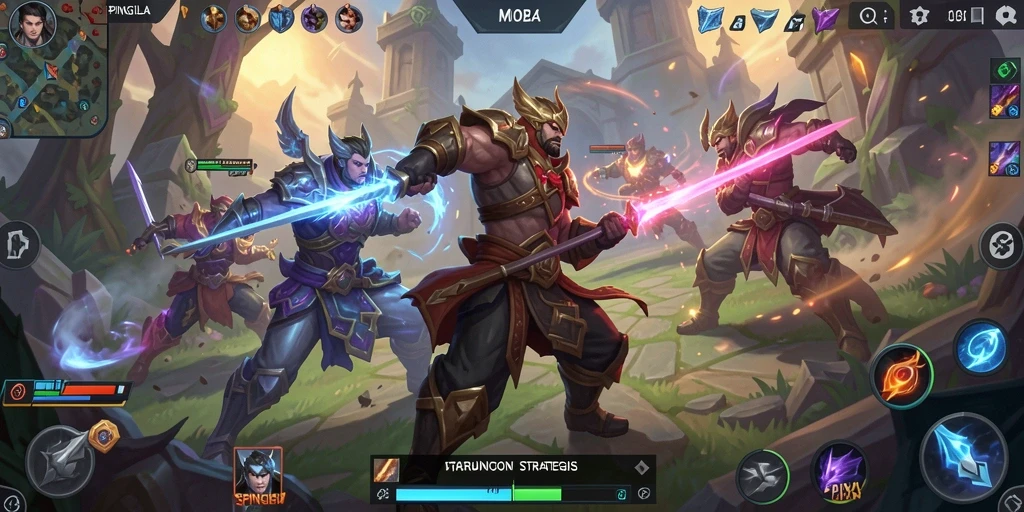 Tangkapan layar gameplay <strong>SPINGILA</strong> yang menampilkan pertarungan tim yang intens.