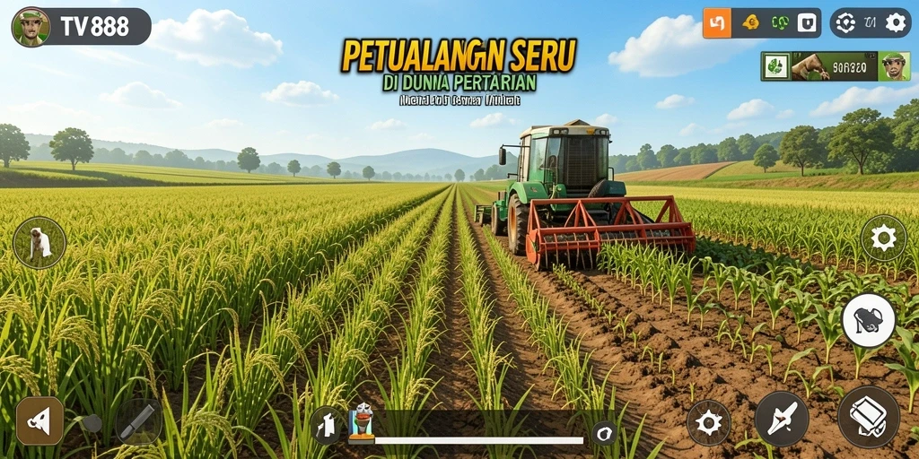 Tampilan screenshot utama TV888 menampilkan gameplay seru bertani dan merawat hewan.